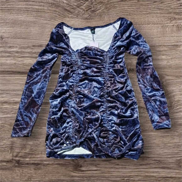 wild fable Dresses & Skirts - Wild Fable Women's Velvet Ruched Drawstring Mini Dress Blue Purple Size S
